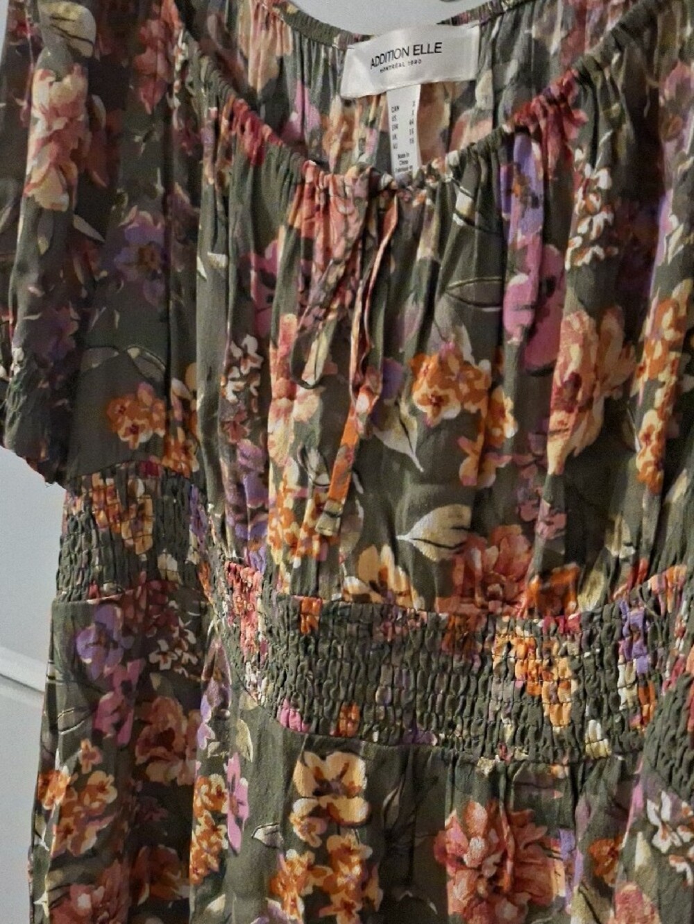 Addition Elle Olive Green Floral Midi Dress with Smocked Waist - Picture 7 of 9
